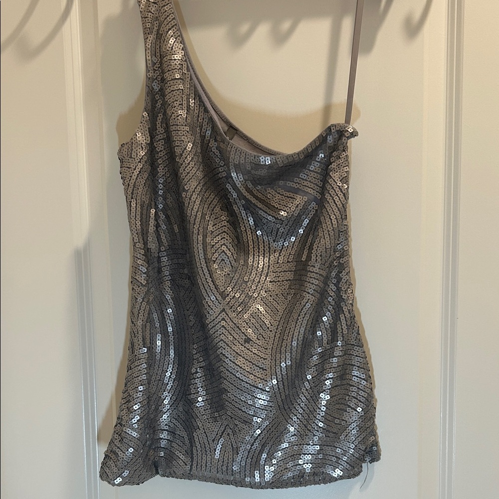 Charlotte Russe Silver Sequined One-Shoulder Camisole
